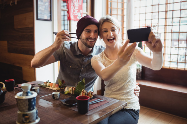 selfie no restaurante